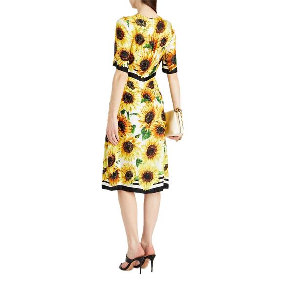 NWT Dolce & Gabbana Yellow Sunflower Floral Print Silk Twill Midi Dress IT 40 S - Picture 2 of 7